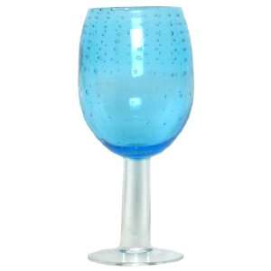  Hand Blown Glass with Aqua Blue Bubbles Goblet Glass 8.5H 