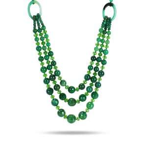   Agate and Green Crystal Beads with a Triple Strand Part Necklace, 24
