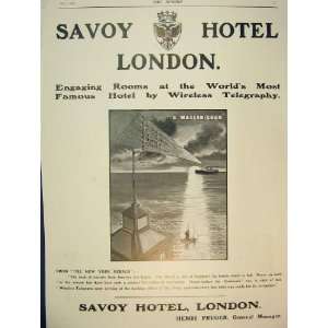  Advert Savoy Hotel London 1906 Wireless Telegraphy Ship 