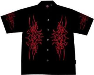  Red Tribal Flames Biker Shirt, Dragonfly, Night Clothing