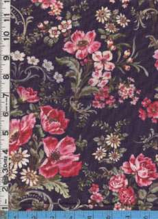 Fabric Benartex AUBREY ROSE ROMANITIC FLORAL PINK purpl  