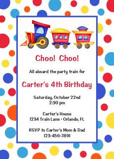 Choo Choo Train and Polka Dots Birthday Invitations  