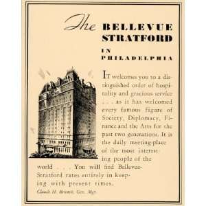  1933 Ad Bellevue Stratford Hotel Philadelphia Lodging 