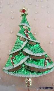 Vtg BJ Christmas Tree Candycane Ornaments Pin Brooch  