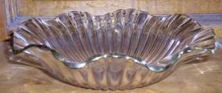 beautiful 11 3 4 large gold ruffled edge ribbed glass serving bowl in 