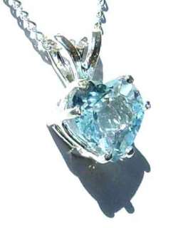 CERTIFIED AQUAMARINE Heart Pendant Silver Necklace 7mm  