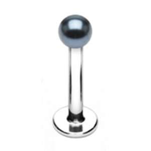 14g Labret Stud Lip Ring Piercing with Black Pearl Color Ball 14 Gauge 