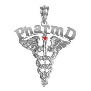     Pharm D Charm with Ruby for Doctor of Pharmacy in Silver Jewelry