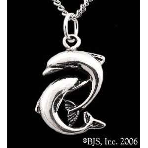 Yin Yang Dolphin Necklace, 14k White Gold, 18 Silver Cable Chain 