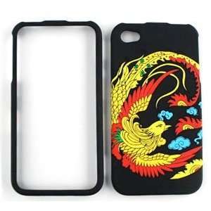  iPhone i Phone 4 / 4S 4 S Black with Yellow Red Fire Phoenix Bird 