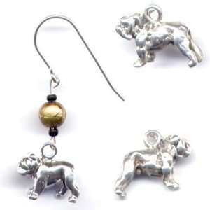  Sterling Silver Bull Dog Charm Glass Bead Earrings AKC 