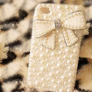   Fashion Girl Bling Bowknot Pearl Case Cover For iPhone 4 4G 4S  