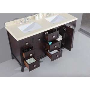 New Waves Ella 60 Double Sink Vanity Tobacco Stain Finish 9 Drawers 