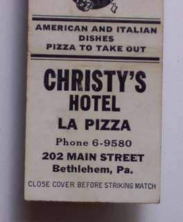 1950s Matchbook Christys Hotel La Pizza Bethlehem PA  