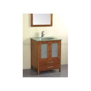   24 Bathroom Vanity Set W/ Single Hole Glass Sinktop & Wood Mirror