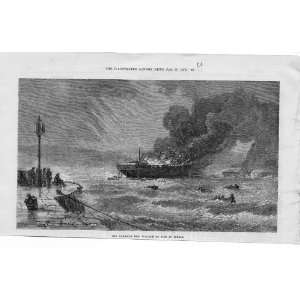    American Ship Wallace On Fire In Torbay 1873