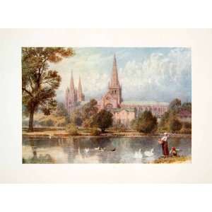  1906 Color Print Myles Birket Foster Lichfield Cathedral 