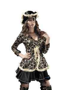 New Delux Ladies Black/Gold Pirate Fancy Costume Dress size M L  