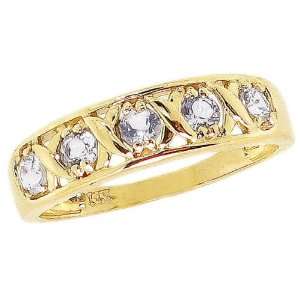   Yellow Gold Round Gemstone Hugs and Kisses Ring White Topaz, size6.5