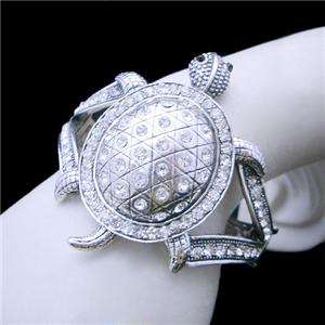 Turtle Tortoise Bracelet Cuff w Clear Swarovski Crystal  