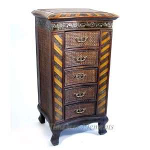 Rattan Wood Drawers Nightstand Chest Bedside Table  