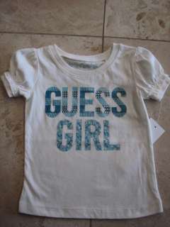NWT Guess Jeans Short Sleeved Tee Top Girls 6X Off White Teal Glitter 