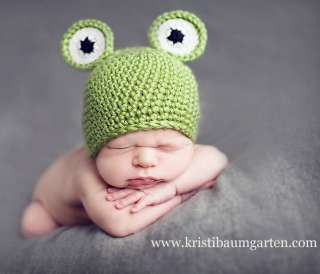 ILC Crochet NEWBORN GREEN FROG BABY HAT Photo Prop  