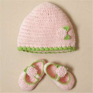 Elegant Baby Hand Crocheted Girls Newborn Hat and Bootie Set  
