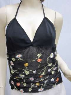 CHANEL Black Flower Rayon Cotton Halter Top Size 40 France  