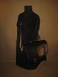   Black Leather Messenger Computer Portfolio Field Satchel Bag  