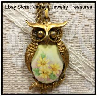   Handpainted Porcelain Jelly Belly Owl Gold Tone Pendant Necklace #2