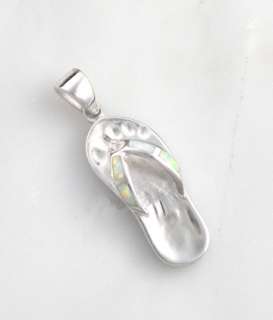 Sterling Silver White Opal CZ Flip Flop Pendant Sandal  