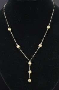 Estate Vtg 14K Yellow Gold Bead Station Ball Drop Link Lariat Y Chain 