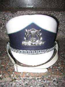 Navy & White Marching Band Hats w/silver hardware case included great 