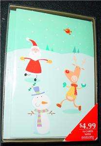 16 Boxed Christmas Cards W Envelopes Snowman santa rein  