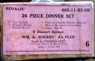 1938 vintage ROSALIE ROGERS SILVERPLATE 26pcs flatware w/BOX ONEIDA 