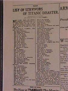   NEWSPAPER HEADLINE ~TITANIC SEA LINER STEAM SHIP WRECK SINKS DISASTER