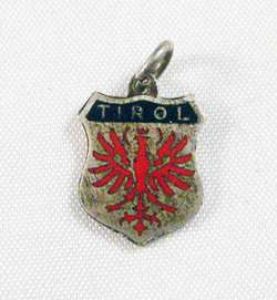 RARE VERY OLD TIROL MARKED 900 SILVER ENAMEL CREST CHARM  EARLY 20TH 