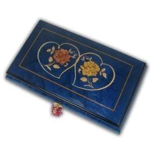  Beautiful Heart Floral Inlayed Blue Musical Jewelry Box 