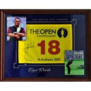 TIGER WOODS Signed 2005 BRITISH OPEN Flag UDA LE 500   Autographed Pin 