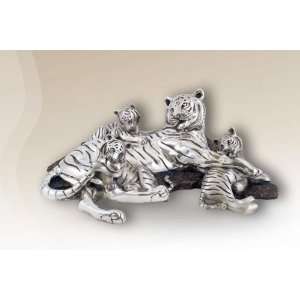  Tiger Mom and Cubs Silver Plated Sculpture
