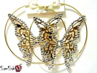 Basketball Wives Fashion Gold Tn Butterfly Crystals Paparazzi Hoop 