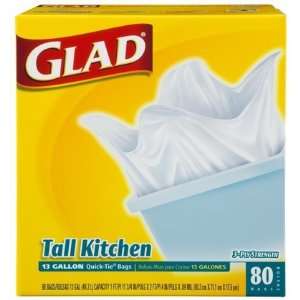  Glad Tall Kitchen Quick Tie White 80 ct, 13 Gal (Pack of 4 