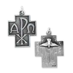  Sterling Silver Antiqued Alpha Omega Cross Pendant 