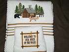 embroidered cabin scene bear and moose white quick dri bath