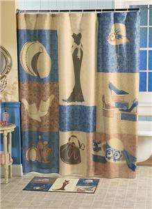 SHABBY CHIC VICTORIAN STYLE SHOWER CURTAIN IN BEIGE & BLUE TONES NEW 