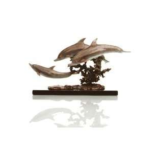  Bronze Triple Dolphin Reed Explorers Sculpture Kitchen 