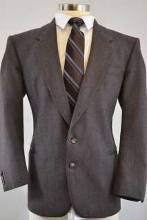 Mens Brown Flannel Wool W Pane 2 Button Suit 44R  