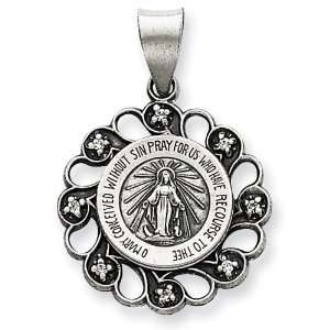    Sterling Silver & Cz Antiqued Blessed Mother Pendant Jewelry