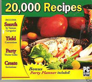 20,000 RECIPES   BONUS PARTY PLANNER (PC) CD ROM  